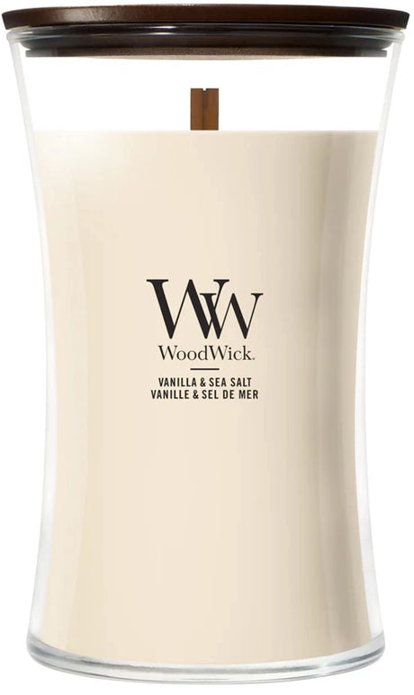 Woodwick hourglass large geurkaars - vanilla sea salt - 130 branduren