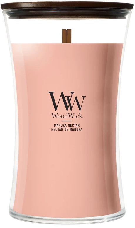 Große Sanduhr-Duftkerze von Woodwick – Manuka-Nektar – 130 Brennstunden