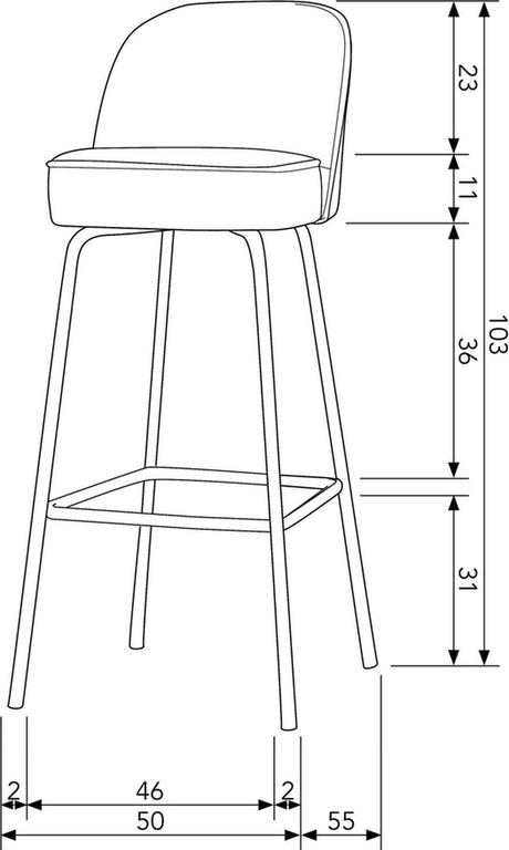 Woood Vogue Barstuhl 80 cm – recyceltes Leder – Cognac – 103 x 50 x 55