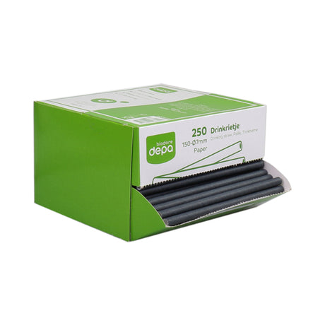 Biodore drinkrietje zwart papier 150x7mm (250 stuks)