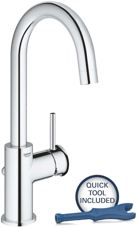 Grohe start classic waterbesparende wastafelkraan l-size met afvoerplug met hoge draaibare uitloop chroom