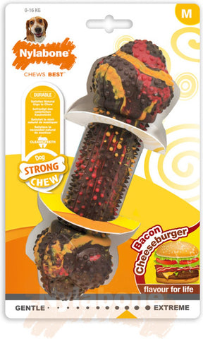 Nylabone strong kauwbot met bacon- en cheeseburgersmaak - voor sterke kauwers - small of medium - medium