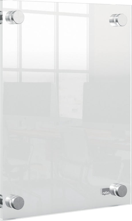 Nobo Premium Plus Wandmontierter A5-Posterrahmen für Dokumente, Poster – mit Eckmontage – transparentes Acryl