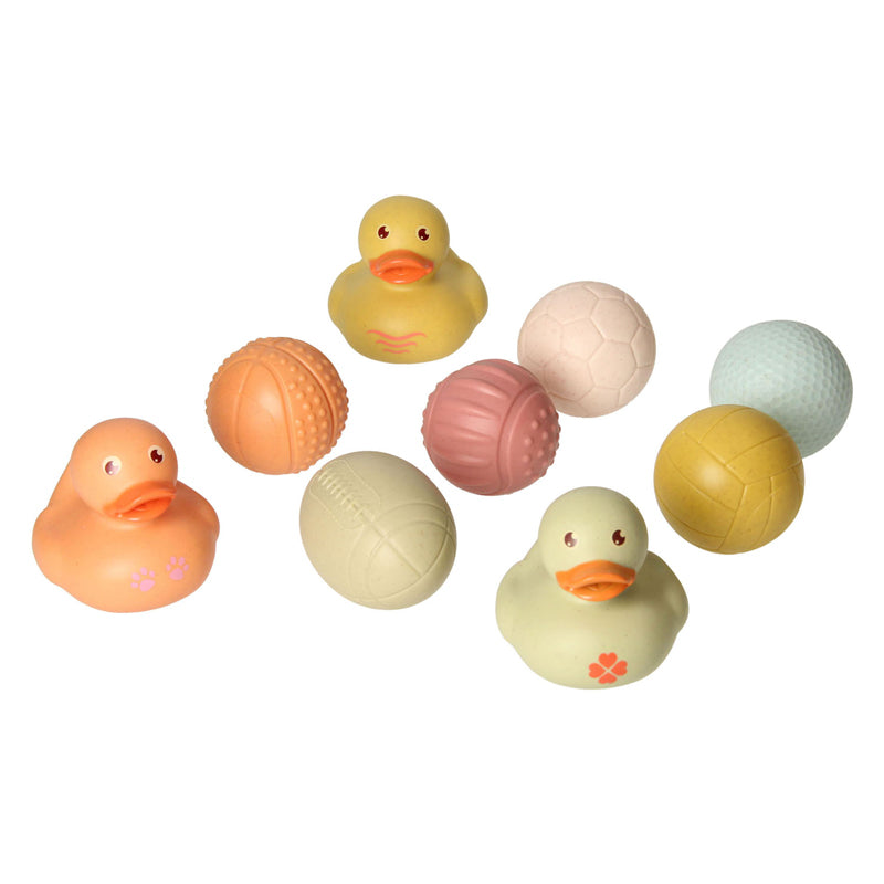 Badespielzeugset mit sensorischen Badebällen, Gummienten, Pastell