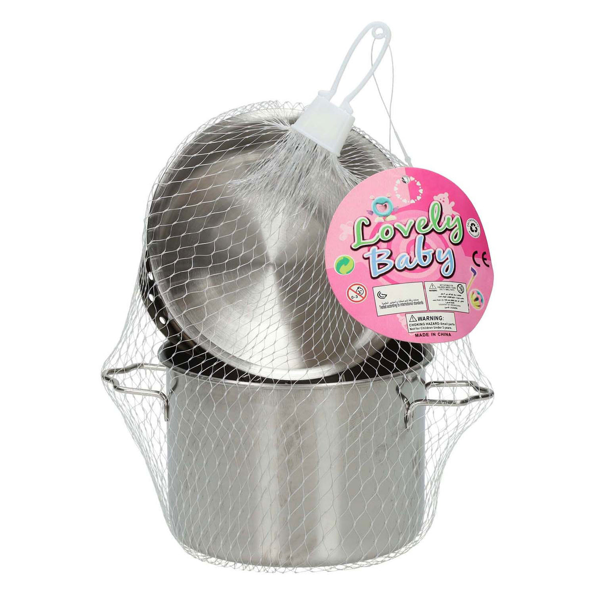 Hübsches Babypfannenset aus Metall, Spielzeugküche, 3-teilig, grau – Spielzeugpfannenset.