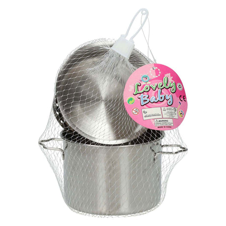 Hübsches Babypfannenset aus Metall, Spielzeugküche, 3-teilig, grau – Spielzeugpfannenset.