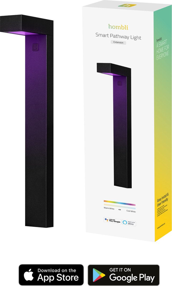 Hombli slimme sokkellamp uitbreiding - buitenverlichting - wit en gekleurd licht - tuinverlichting - timerfunctie - 1 stuks - zwart