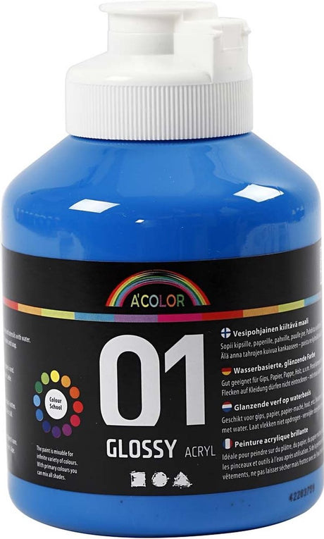 A-Color glänzende Acrylfarbe, Primärblau, 01 – glänzend, 500 ml