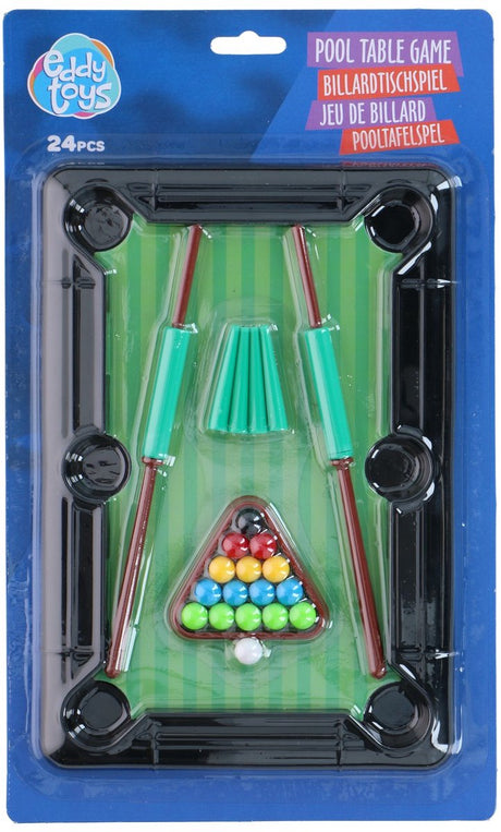 Eddy toys mini biljarttafel - compact biljartspel voor kinderen - inclusief keus en ballen - leuk speelgoed voor binnen - afmetingen 21,5x15x1,5 cm - kleur zwart met groen speelveld