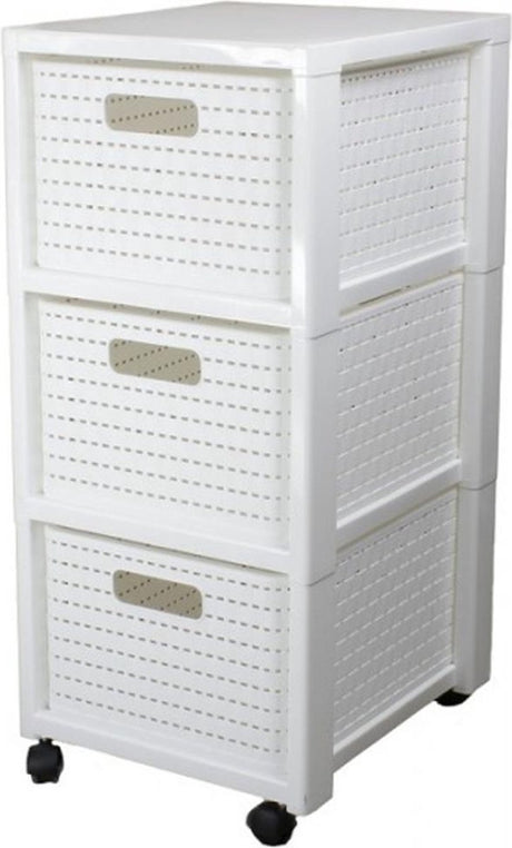 Rotho Country – Kommode – Schubladensystem plus 3 Körbe mit weißen Körben mit Rollen