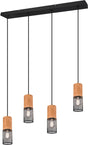 Trio tosh - hanglamp - zwart - excl. 4x e27 40w - aansparbaar in hoogte - houten elementen