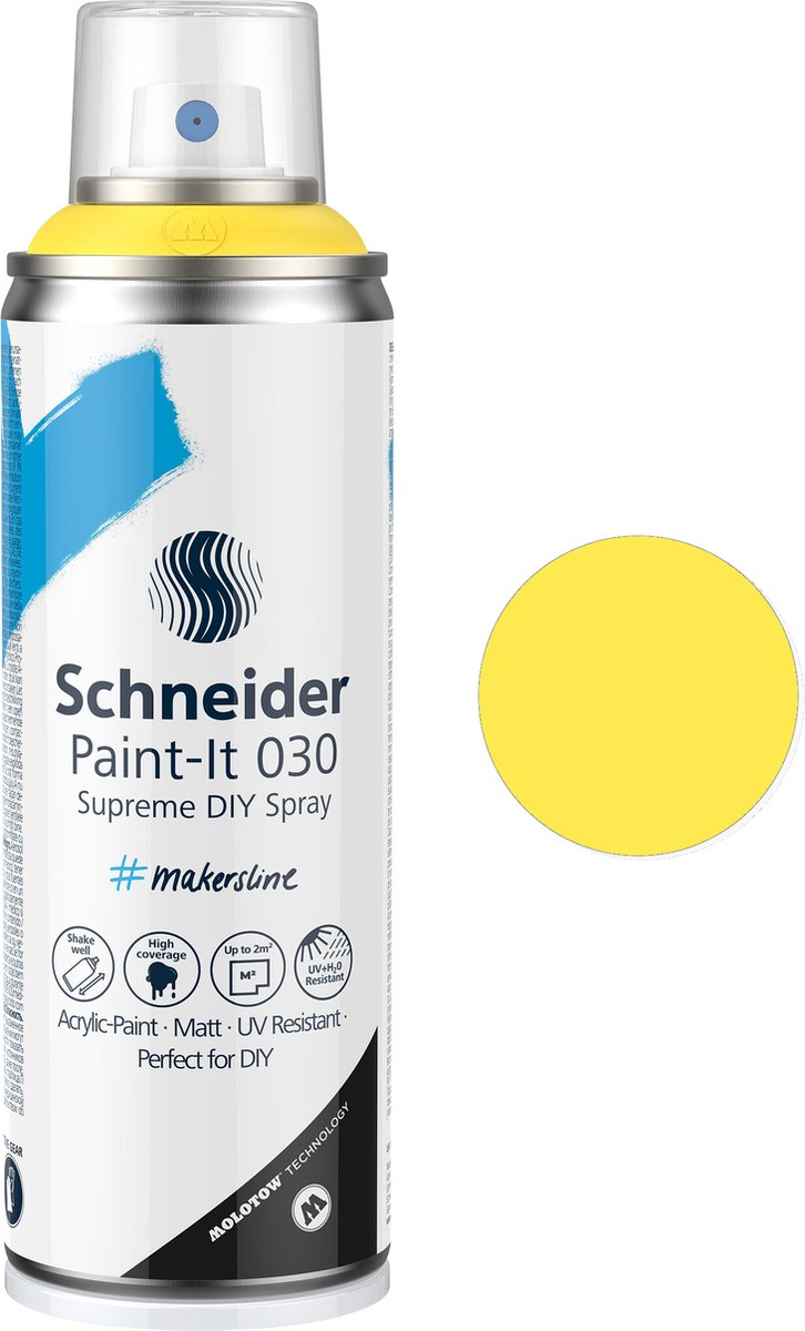 Schneider Schreibwaren Schneider Sprühfarbe – Paint-it 030 – DIY Sprühfarbe – Acrylfarbe – 200 ml – gelb – s-ml03050063