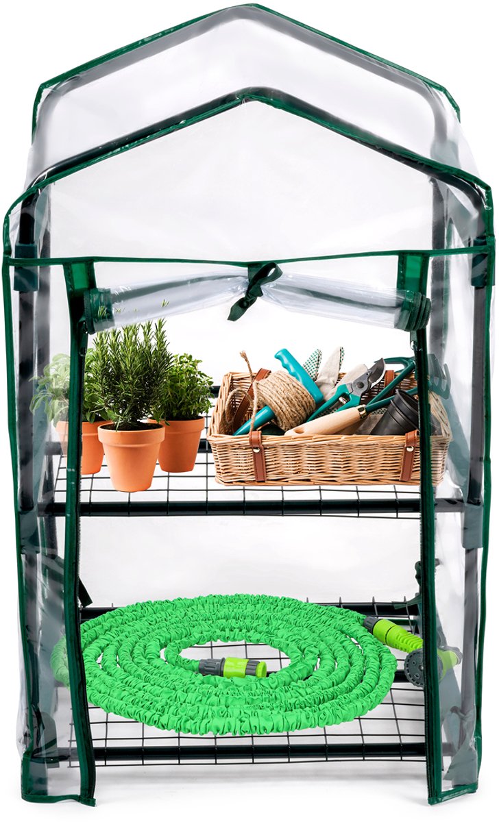 Kinzo Gewächshaus-Anzuchtbox 45 x 50 x 80 cm – Gartengewächshaus mit 2 Etagen – kompaktes Gewächshaus für Pflanzen und Anzuchtbox – wetterfest und transparent