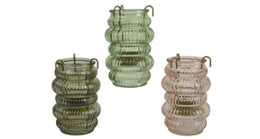 Theelichthouder glas 3col assortie d8 h12,5cm