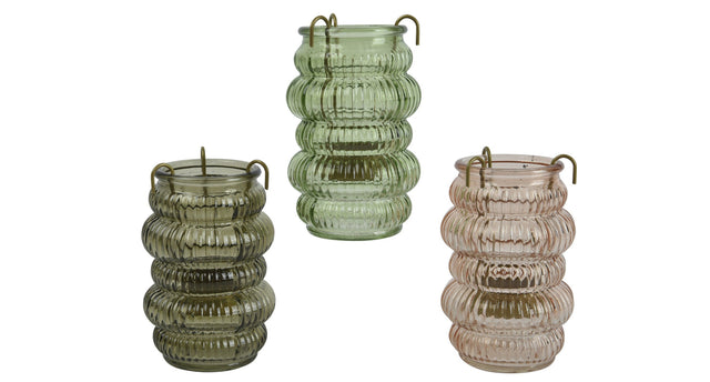 Theelichthouder glas 3col assortie d8 h12,5cm