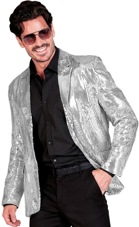 Widmann Paillettenjacke Showmaster Silber Glanz Mann