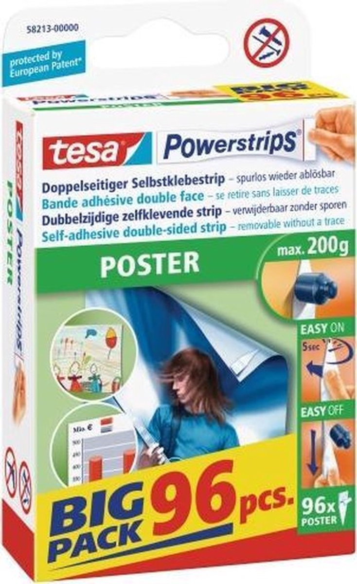 Tesa Powerstrips® Poster doppelseitiges Klebeband weiß Inhalt: 96 Stück