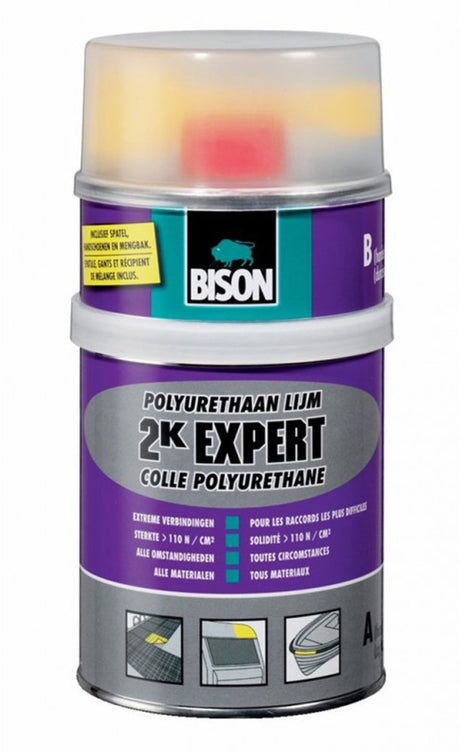Bison 2k Expert Polyurethan-Lack-Set, 900 g, superstarkes 2-Komponenten-Lack, (blau)wasserklares Tuch, beste Qualität bei extremer Haltbarkeit, einwandfreie Handhabung