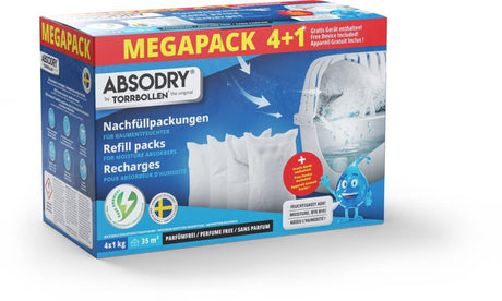 Absodry Feuchtigkeitsabsorber Nachfüll-Megapack 4x1kg + Gerät