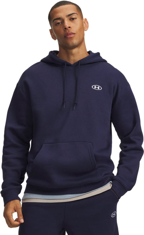 Under armour ua rival flc hoodie-blu heren sporttrui - midnight navy - wit