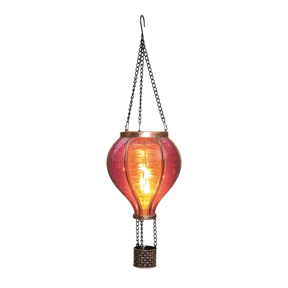 Anna's collection solar luchtballon met vlameffect roze 12led 11x36cm