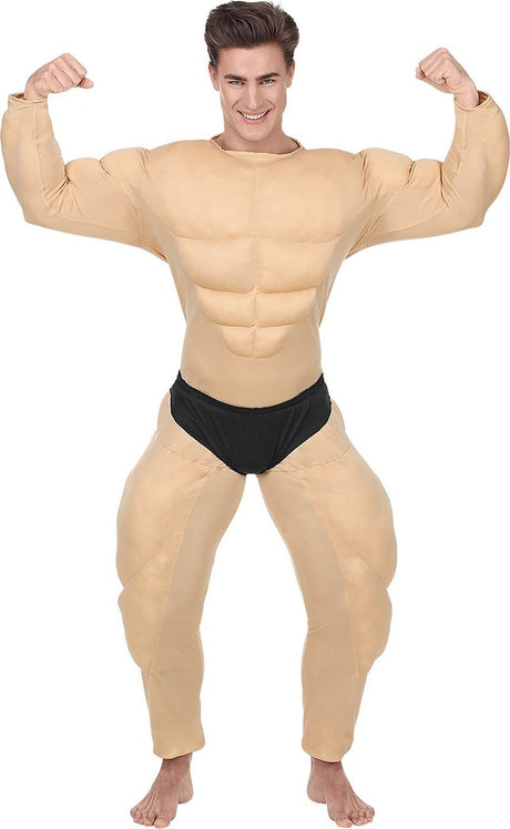 Widmann - Aufblasbares Muskelkostüm - Angeber des Fitnessstudio-Bodybuilders - Mann - Beige - Groß - Karnevalskleidung - Fasching