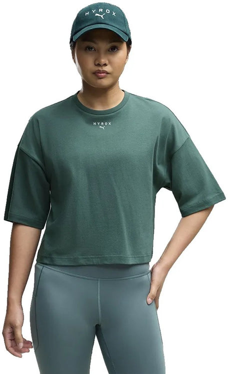 Puma x hyrox cropped lifestyle t-shirt met korte mouwen groen m vrouw