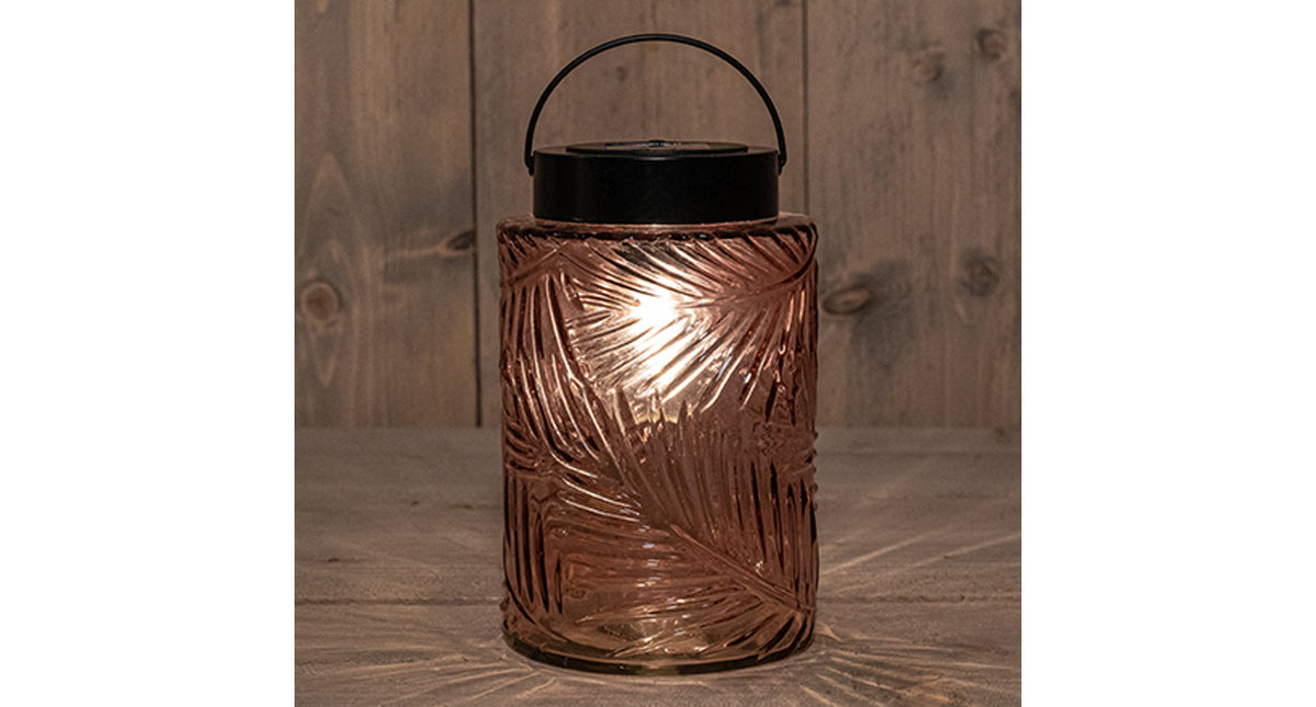 Solar glazen lamp retro roze 12,5x20cm