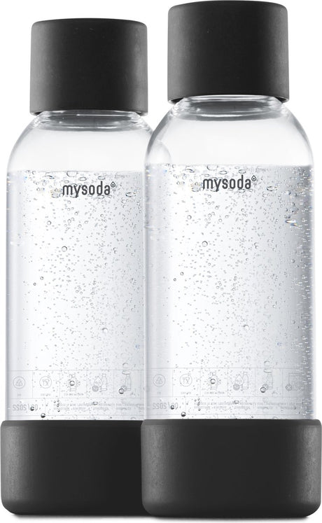 Mysoda - Set mit 2 wiederverwendbaren Flaschen à 0,5 Liter - Schwarz - passend für Geräte