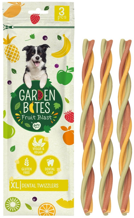 Garden Bites duvoplus – fruchtige Dental Twizzlers Hundesnacks – Hundeleckerlis – vegetarisch, glutenfrei – extra groß, 3 Stück