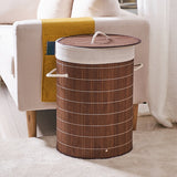 Homestyle Pro runder faltbarer Bambus-Wäschekorb 35x50 cm braun weiß