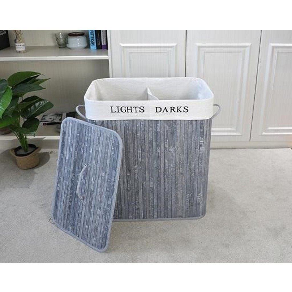 Homestyle Pro rechteckiger Bambus-Wäschekorb + Text 52x32x63 cm grauweiß