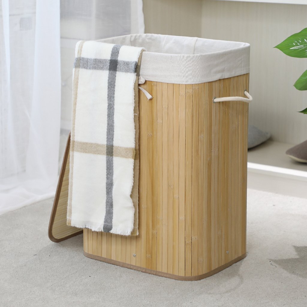 Homestyle Pro rechteckiger Bambus-Wäschekorb 40x30x60 cm naturweiß