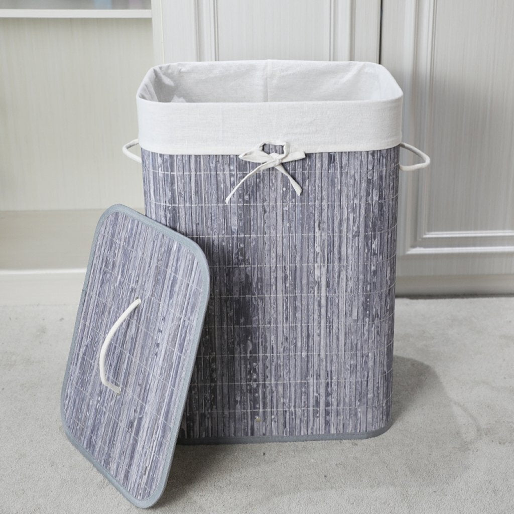 Homestyle Pro rechteckiger Bambus-Wäschekorb 40x30x60 cm grauweiß
