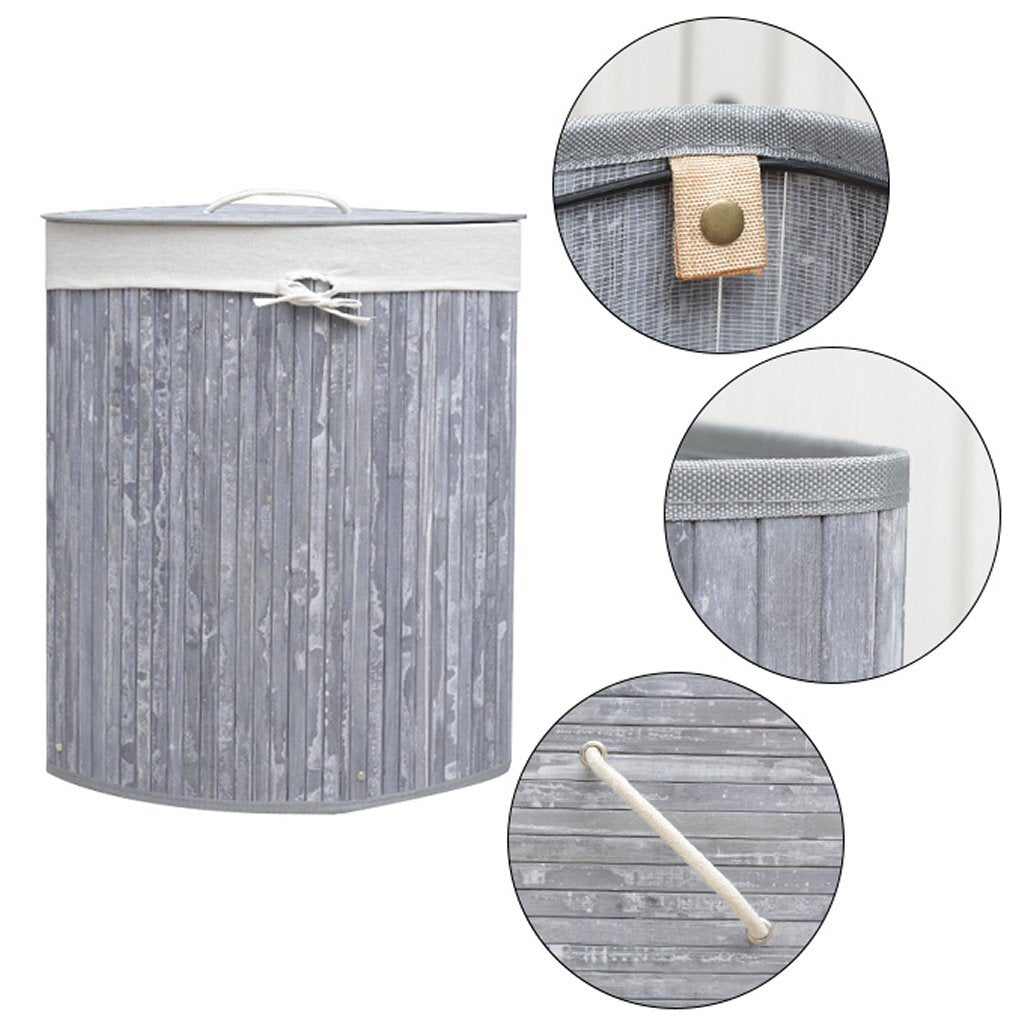 Homestyle Pro runder faltbarer Bambus-Wäschekorb 35x50 cm grauweiß