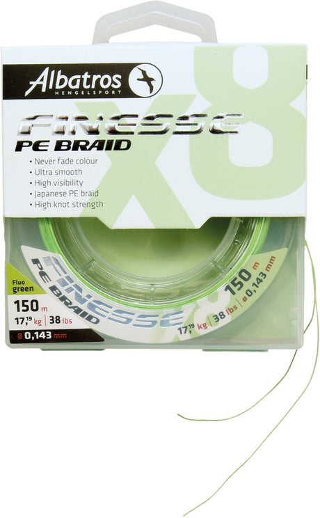 Albatros – Finesse x8 Braid – Angelschnur – 0,126 mm – 150 m – Fluogrün – nie verblassende Farbe