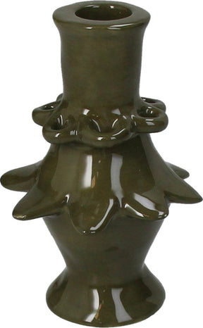 Hd collection kandelaar stoneware groen 8,8x8,8x13cm