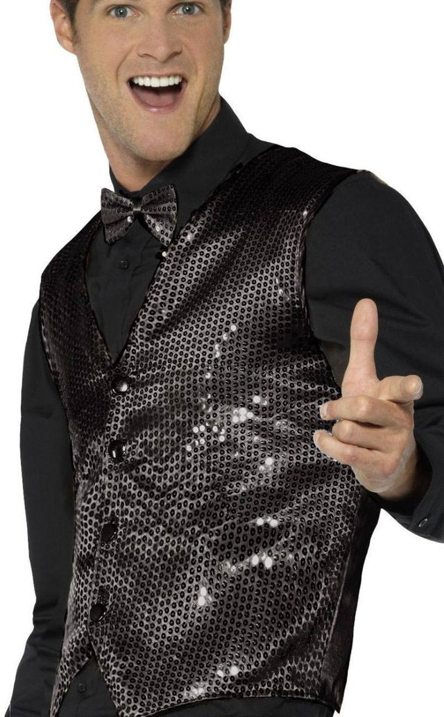 Smiffys - sequin waistcoat kostuum - l - zwart