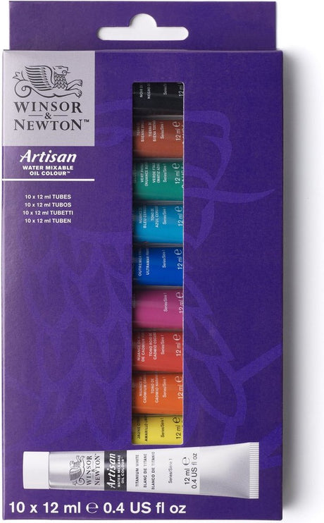 Winsor Newton 1590271 Kunsthandwerkliches wassermischbares Ölfarbenset – 10 × 12 ml – wassermischbare Ölfarbe – Starterset