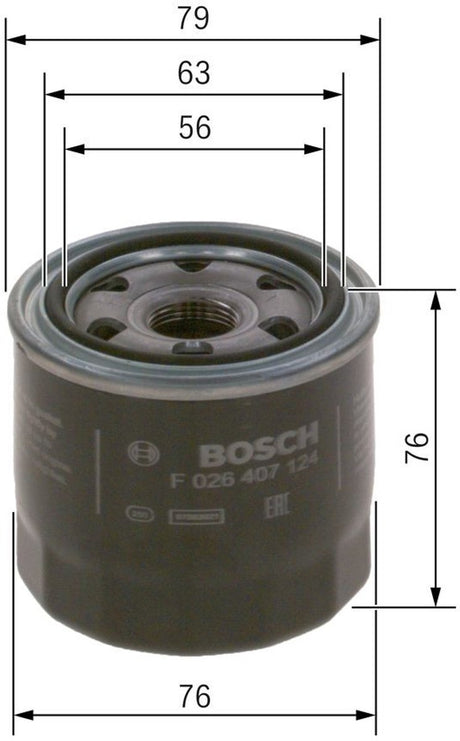 Bosch oliefilter p7124 | f 026 407 124 | oem 2630035500 | 2630035501 | 2630035530 | hyundai i10 i20 i30 ix35 santa fe tucson | kia picanto rio ceed sportage sorento | mazda | mitsubishi