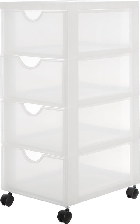 Iris Easygrip Kommode Kommode – 4 Schubladen x 11,25l – Kunststoff – weiß transparent – ​​mit Rollen