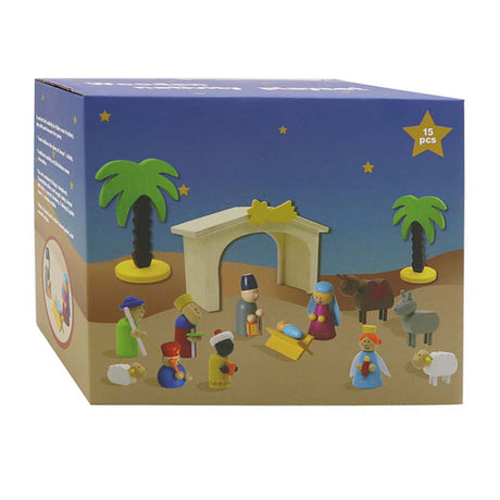 Holzkrippe mit Spielfiguren