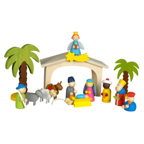 Holzkrippe mit Spielfiguren