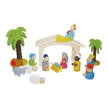 Holzkrippe mit Spielfiguren