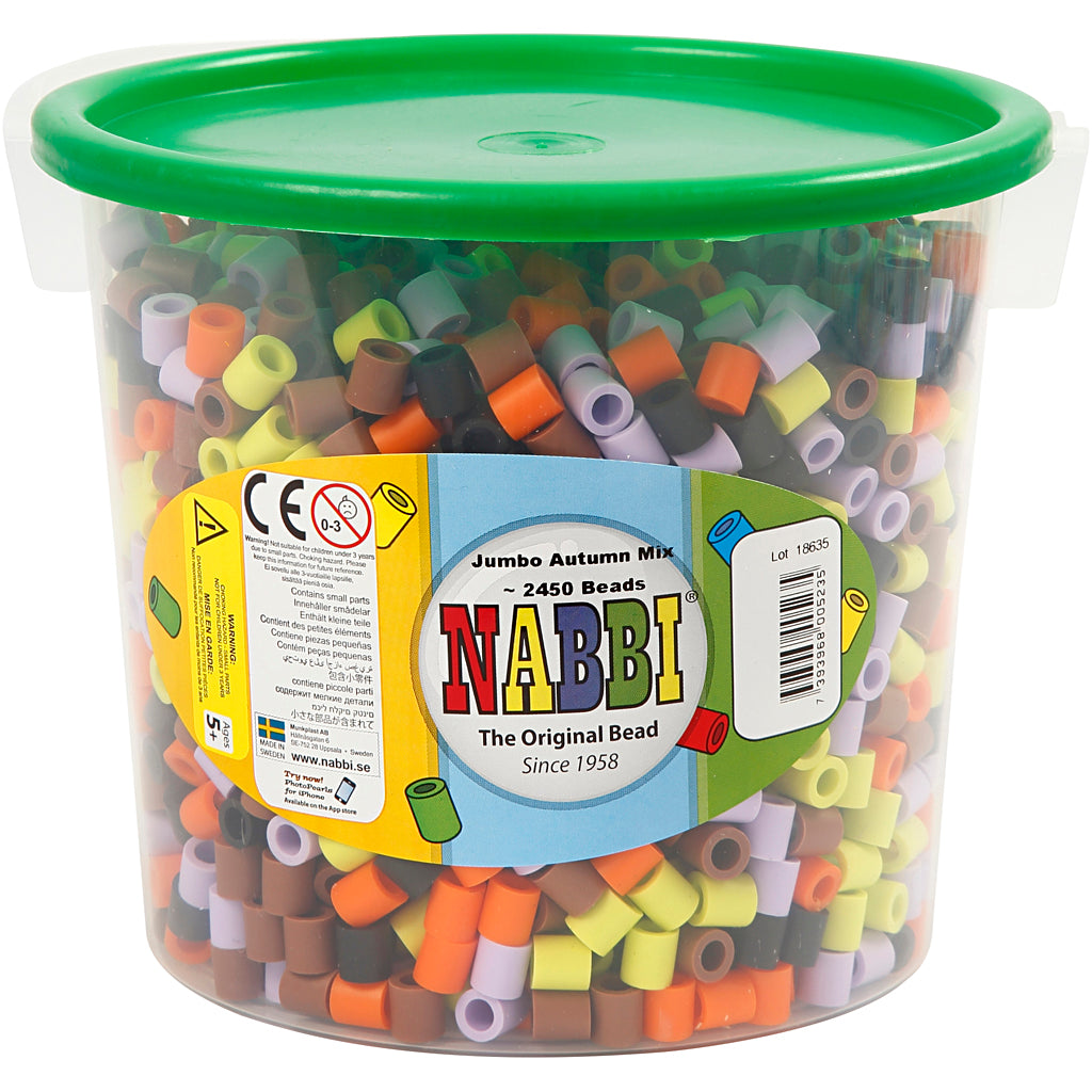 Nabbi iron on beads, size 10x10 mm, hole size 5.5 mm, jumbo, autumn mix, 2450 div 1 bucket