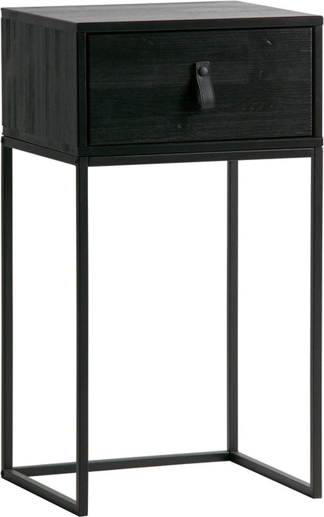 Woood Zola Nachttisch mit Schublade – gebürstete Kiefer – schwarz – 74 x 40 x 35