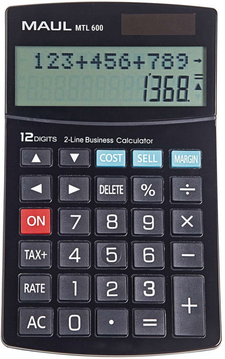Maul Tischrechner MTL 600 LCD-Bildschirm 2-zeilig, 12 Ziffern Solarbatterie 17 x 10,3 x 2,6 cm schwarz
