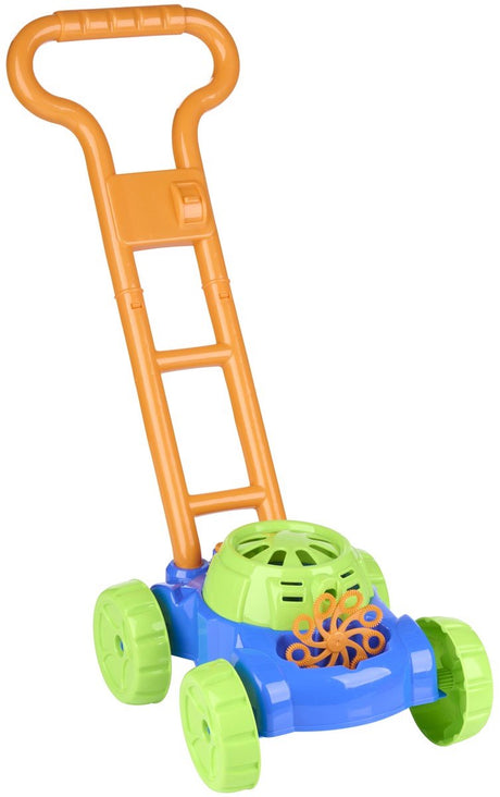 Eddy Toys Seifenblasen-Rasenmäher – elektrischer Seifenblasen-Rasenmäher – macht beim Gehen automatisch Blasen – Outdoor-Spielzeug – Blau, Grün und Orange – ohne Batterien