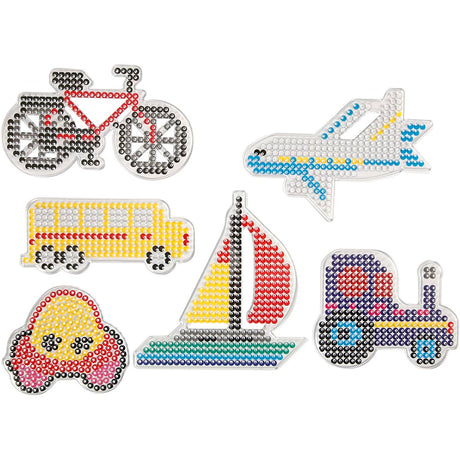 Creativ Company Grundplatte, Auto, Flugzeug, Boot, Traktor, Bus und Fahrrad, Maße 9x9,5 + 11x16 cm, mittel, 6 Stück 1 Karton