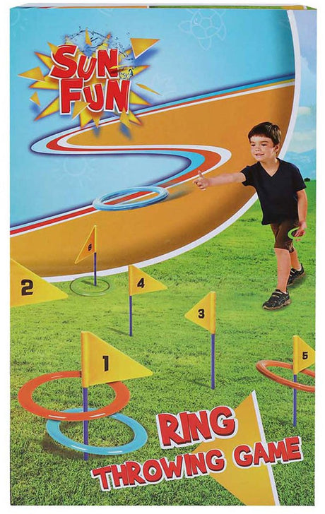 Lustiges Fang- und Wurfspielzeugset mit 6 Ringen und 6 Flaggen für Kinder.